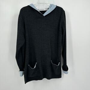 Vintage Karen Lessly Womans Hooded Sweater Size M Gray Blue Lagenlook Pockets